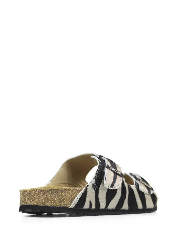 Amalia-Sandal in White Animal Print with Two Straps