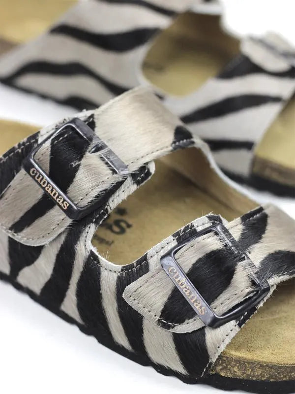 Amalia-Sandal in White Animal Print with Two Straps