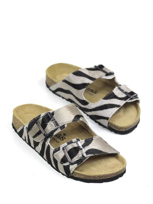 Amalia-Sandal in White Animal Print with Two Straps