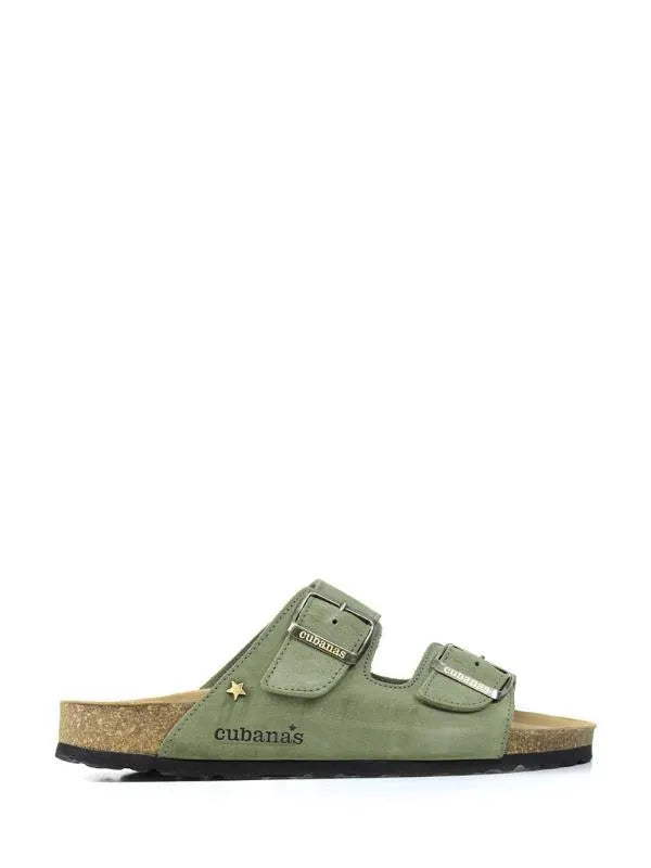 Amalia-Sandal in Green Suede with Two Straps