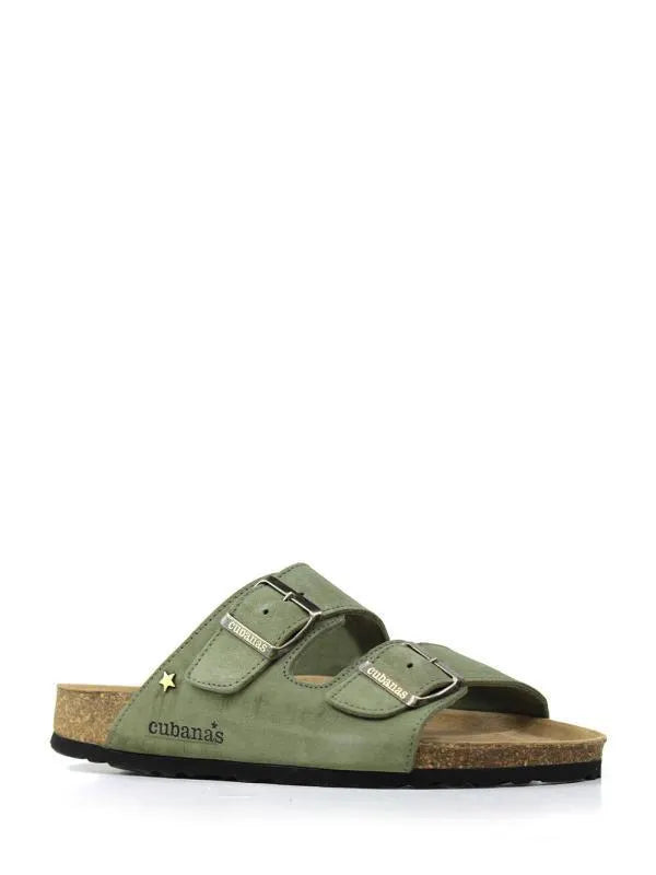 Amalia-Sandal in Green Suede with Two Straps