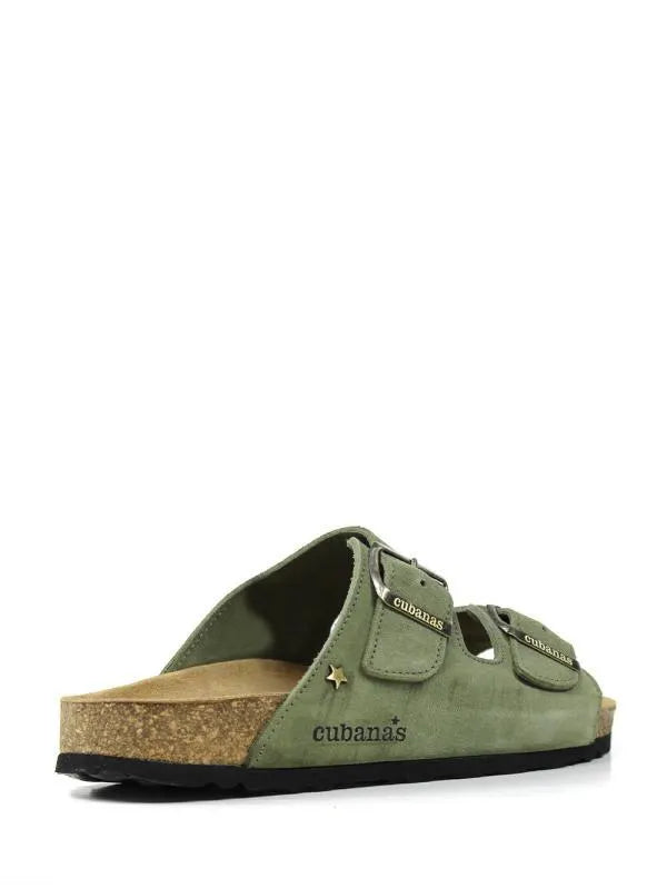 Amalia-Sandal in Green Suede with Two Straps