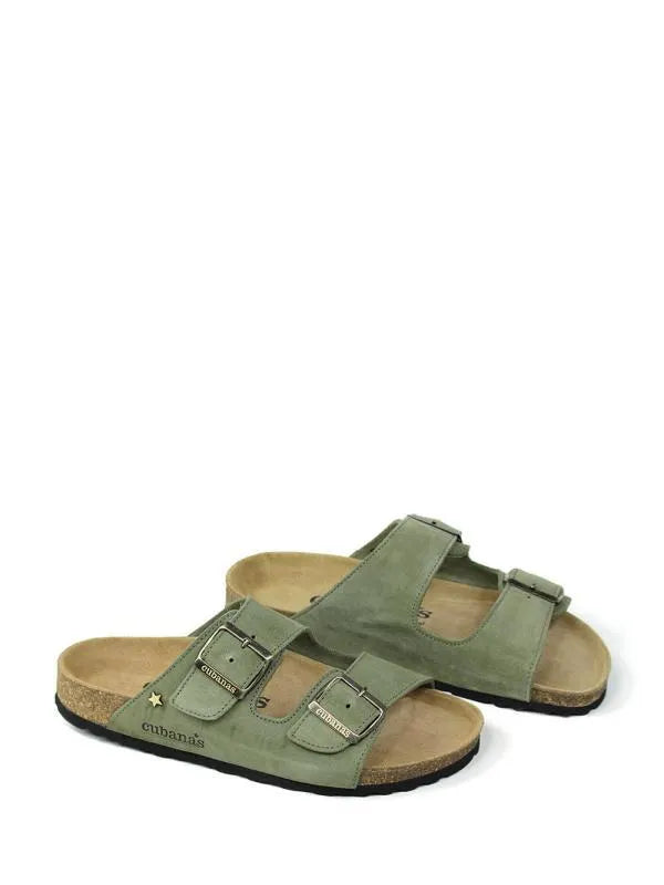 Amalia-Sandal in Green Suede with Two Straps