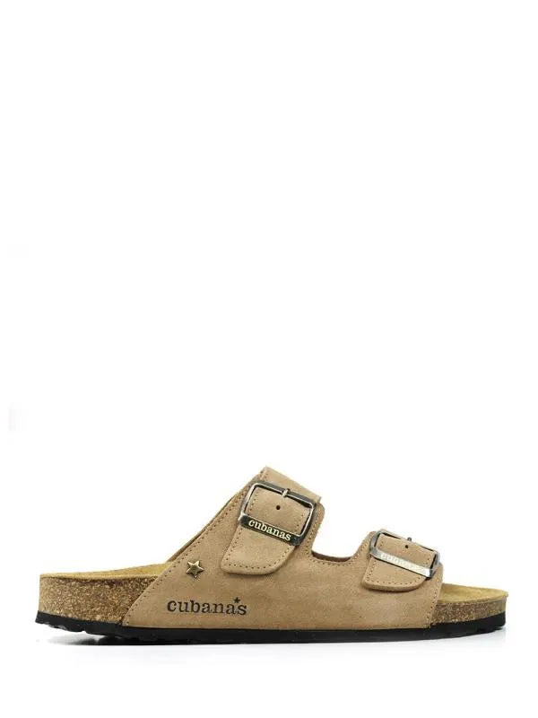 Amalia-Beige Suede Sandal with Two Straps