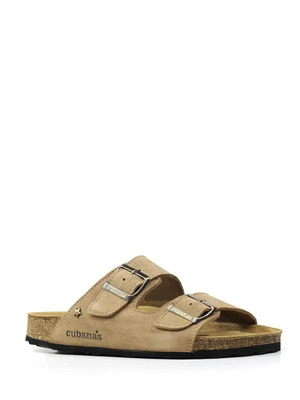Amalia-Beige Suede Sandal with Two Straps