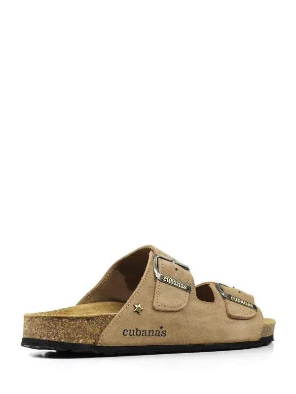 Amalia-Beige Suede Sandal with Two Straps