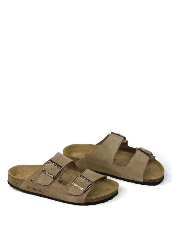 Amalia-Beige Suede Sandal with Two Straps