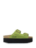 Amália Green Leather Platform Sandals