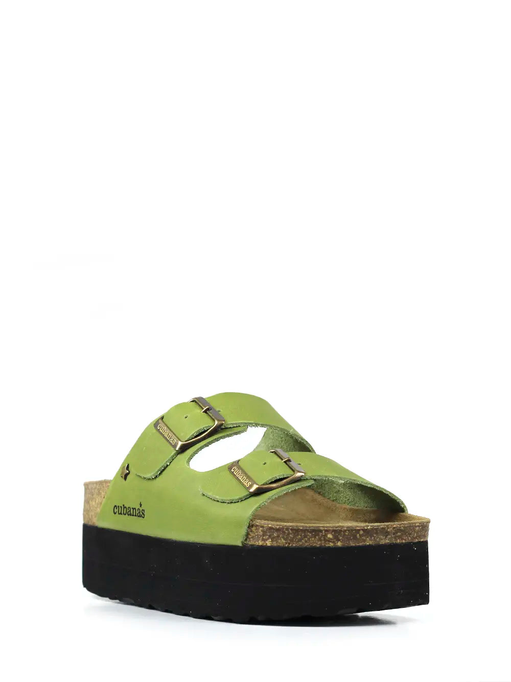 Amália Green Leather Platform Sandals