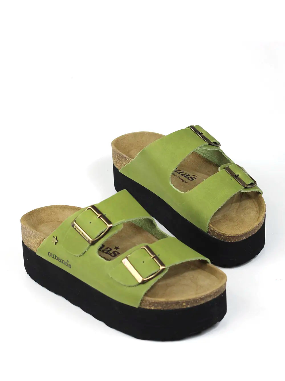 Amália Green Leather Platform Sandals