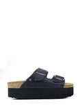 Amália Platform Sandals in Black Leather with Two Straps