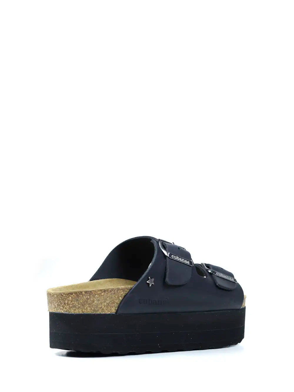 Amália Platform Sandals in Black Leather with Two Straps