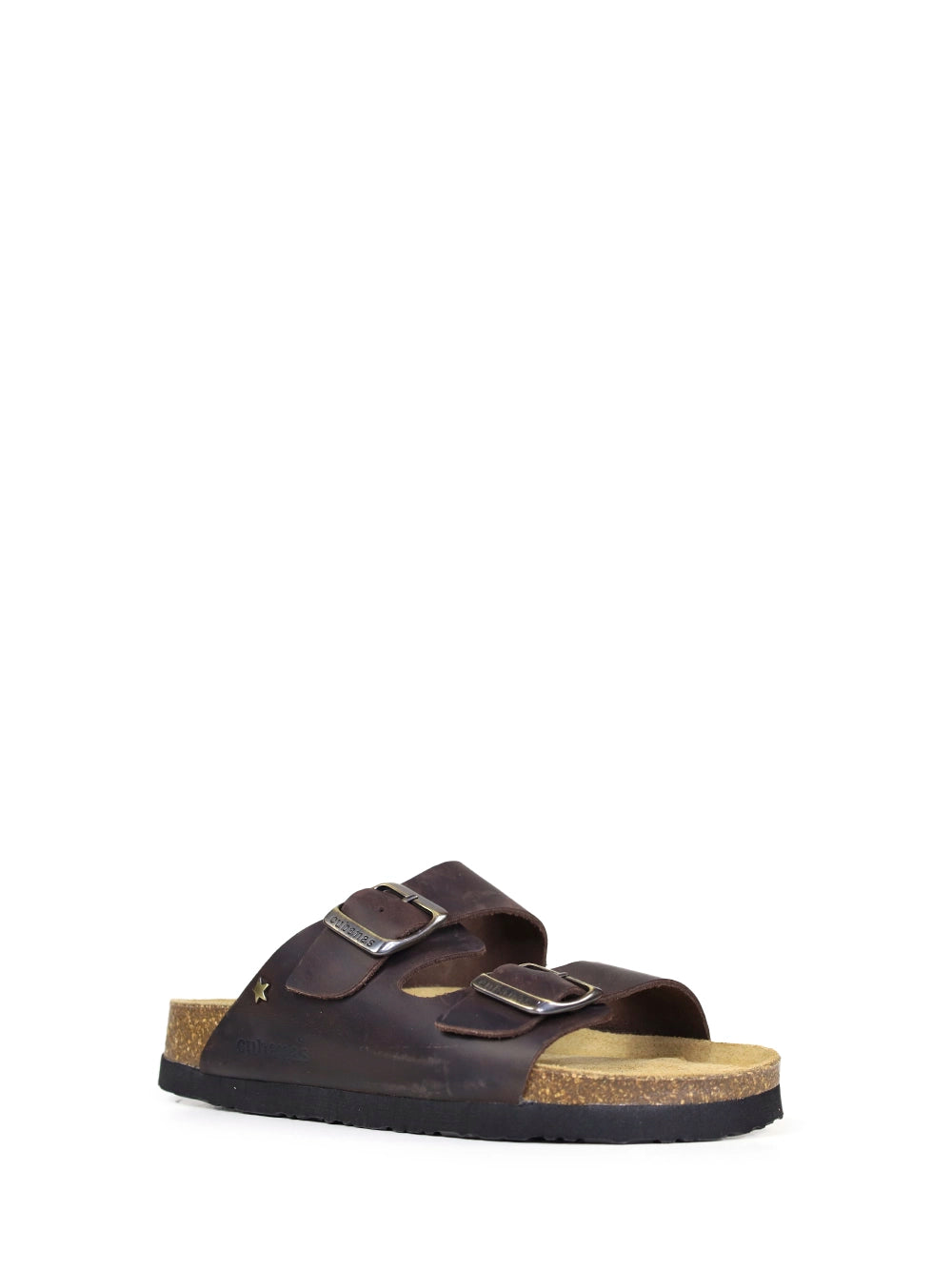 Amália Brown Leather Two-Strap Sandals