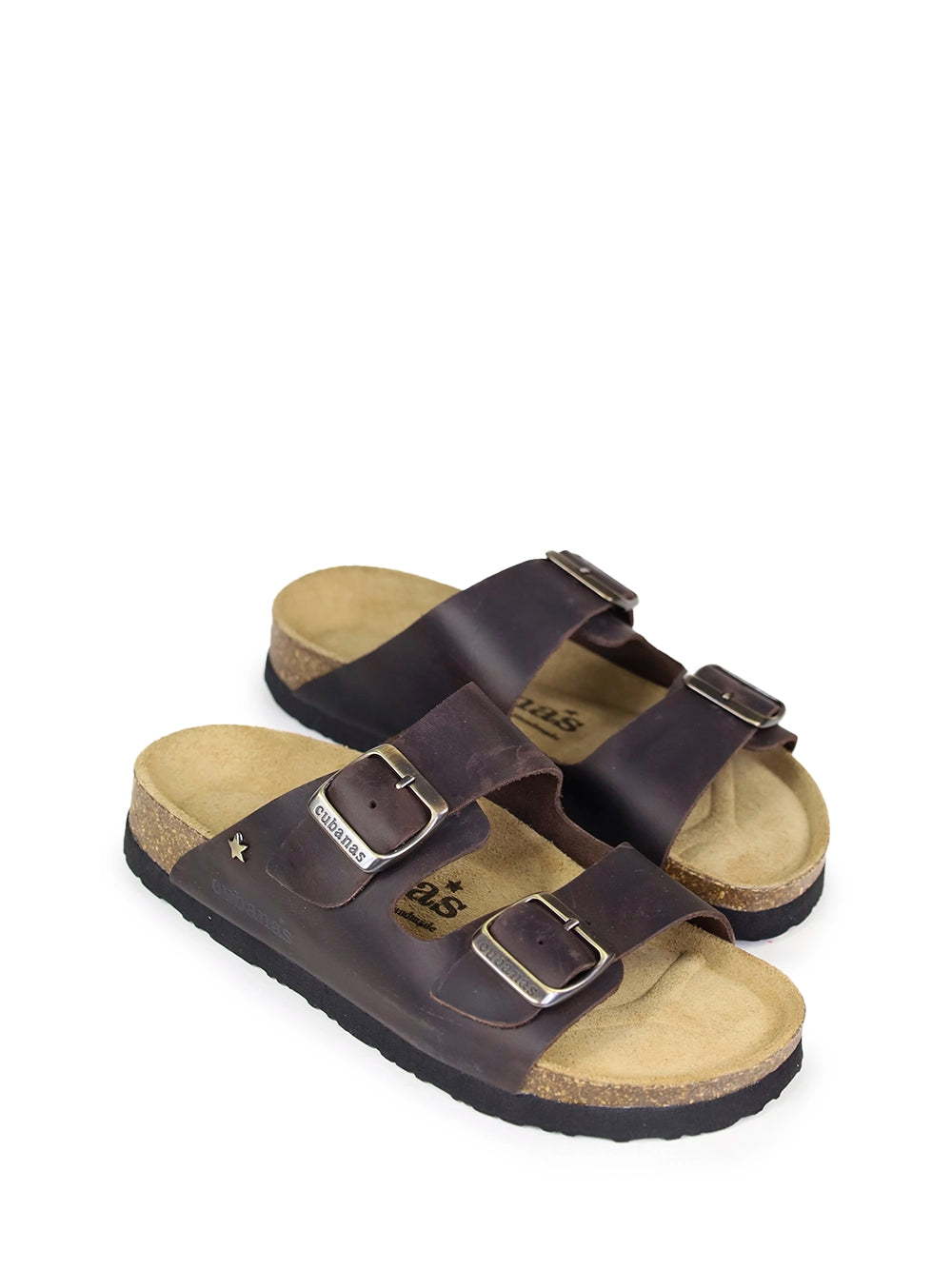 Amália Brown Leather Two-Strap Sandals