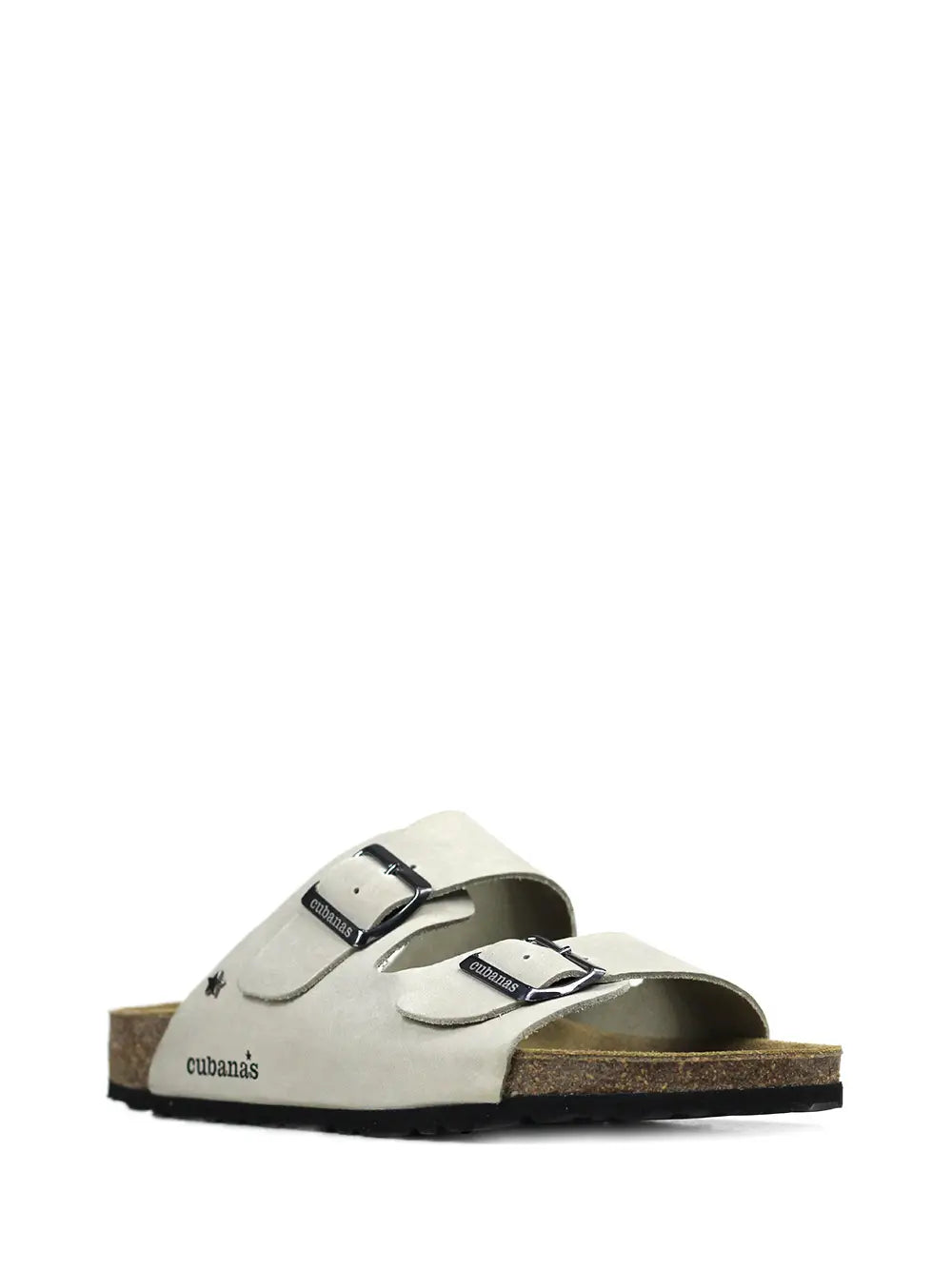 Sandálias em pele off-white com tiras duplas