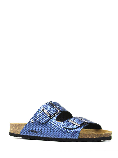 Amália Blue Leather Sandals with Two Straps
