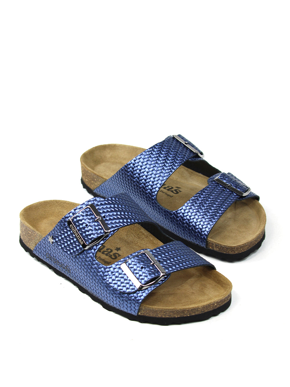 Amália Blue Leather Sandals with Two Straps