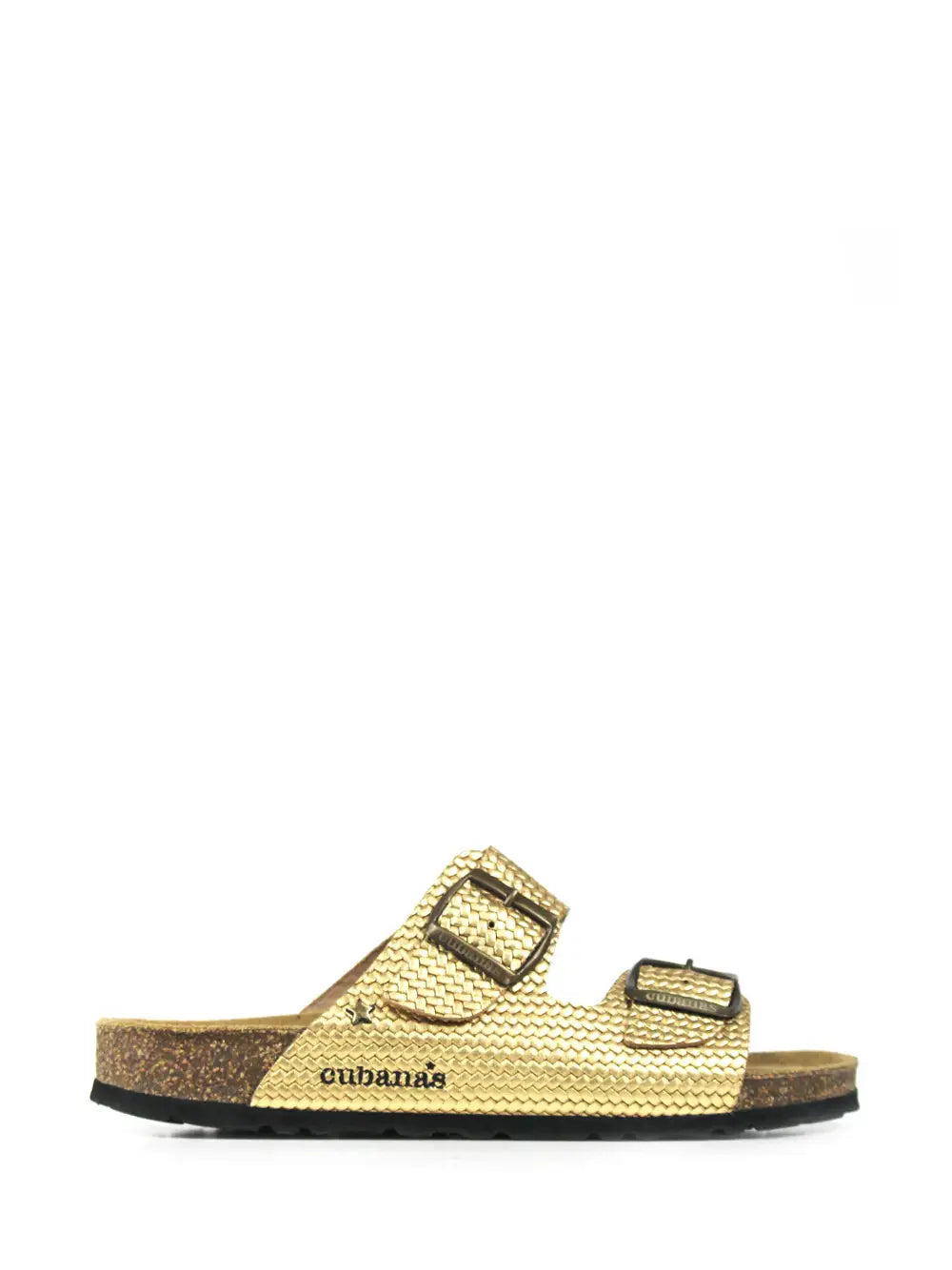 Amália Golden Leather Two-Strap Sandals