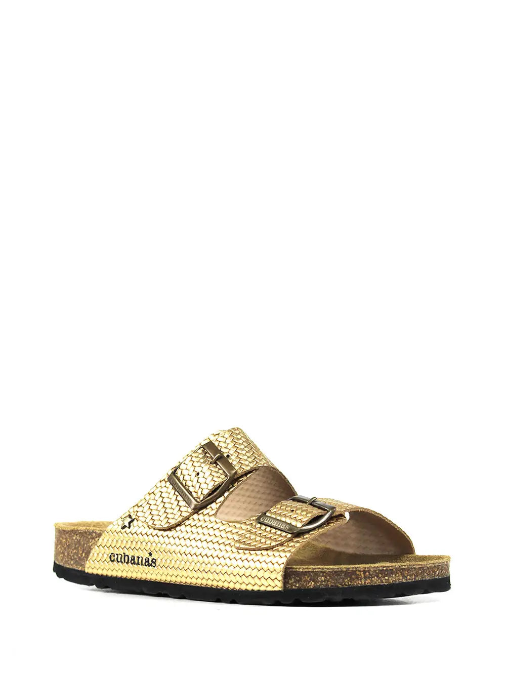 Amália Golden Leather Two-Strap Sandals