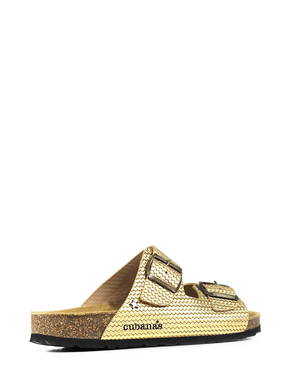 Amália Golden Leather Two-Strap Sandals