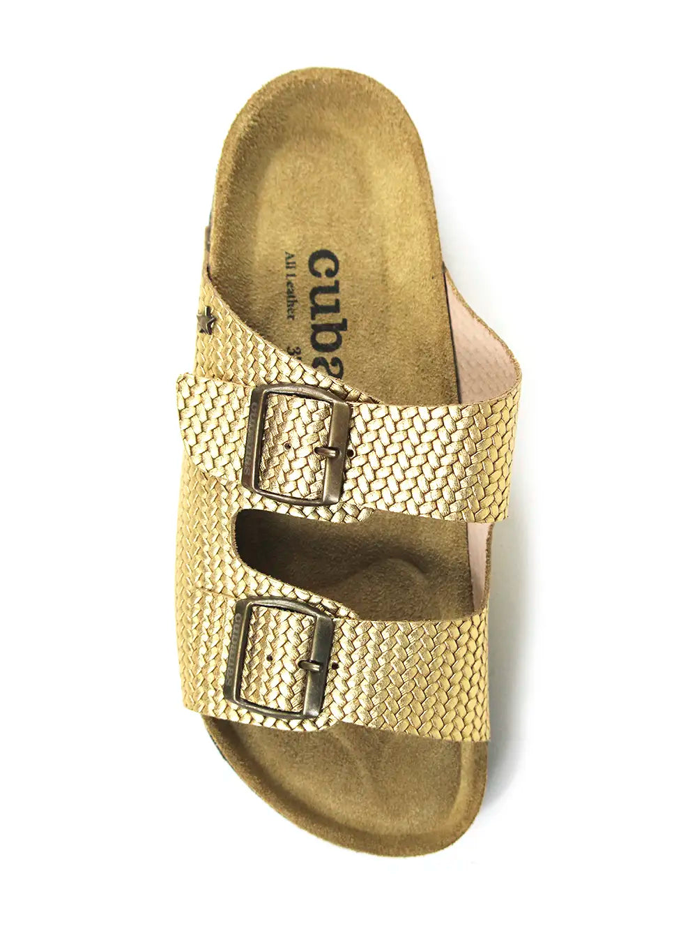 Amália Golden Leather Two-Strap Sandals