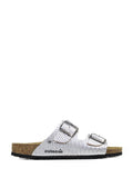 Amália Silver Leather Two-Strap Sandals