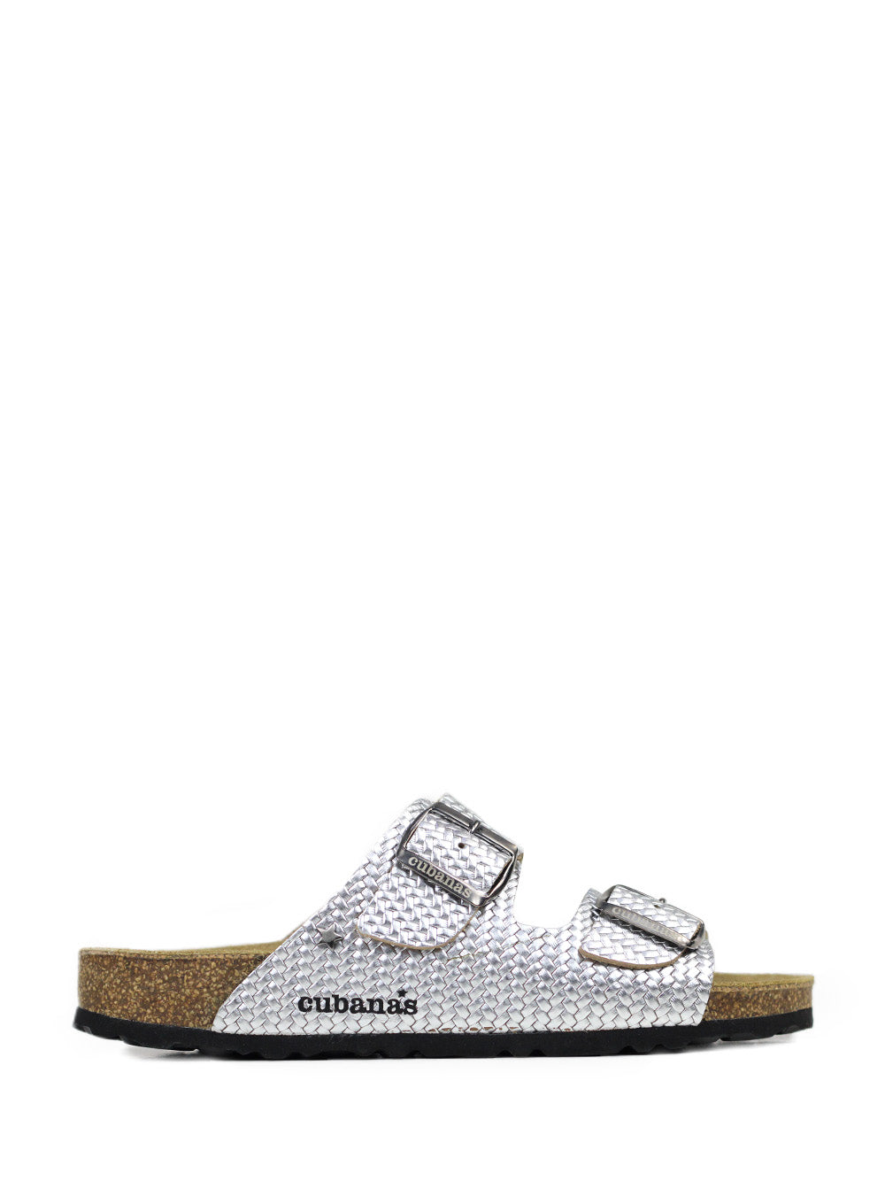 Amália Silver Leather Two-Strap Sandals