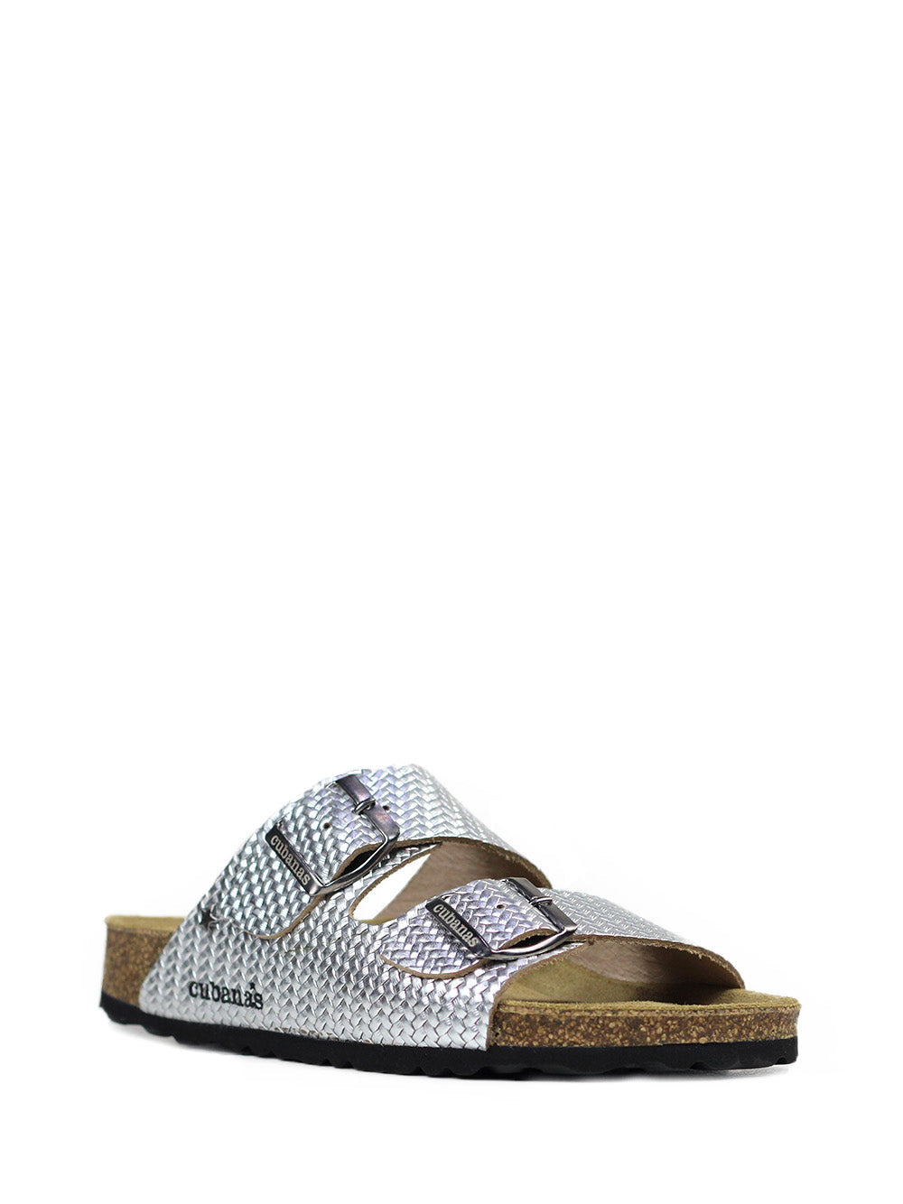 Amália Silver Leather Two-Strap Sandals