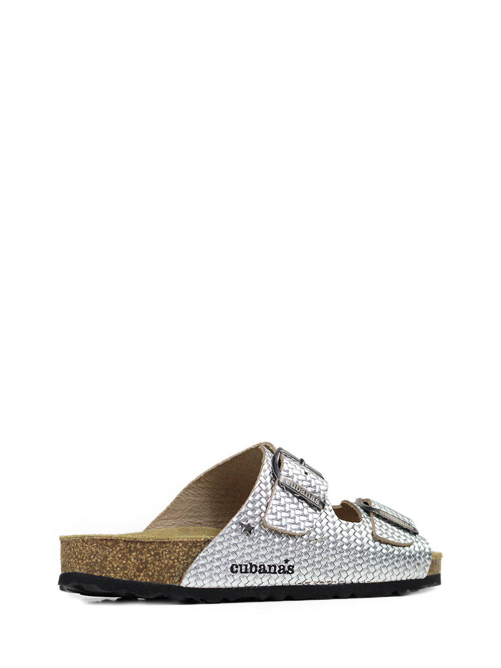 Amália Silver Leather Two-Strap Sandals