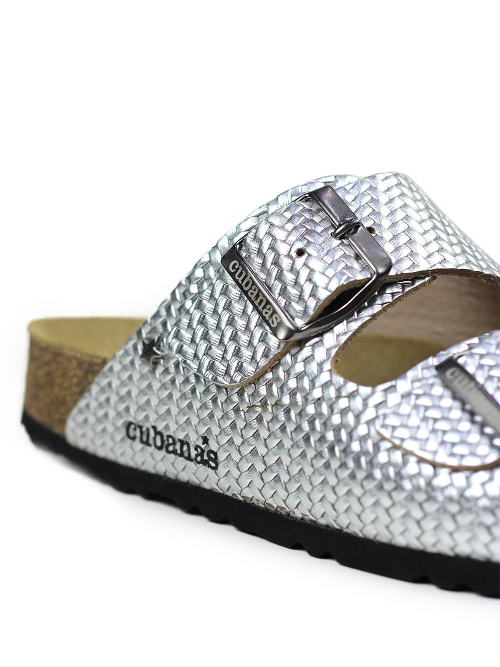 Amália Silver Leather Two-Strap Sandals