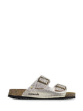 Amália Gold Textured Leather Sandals with Two Straps