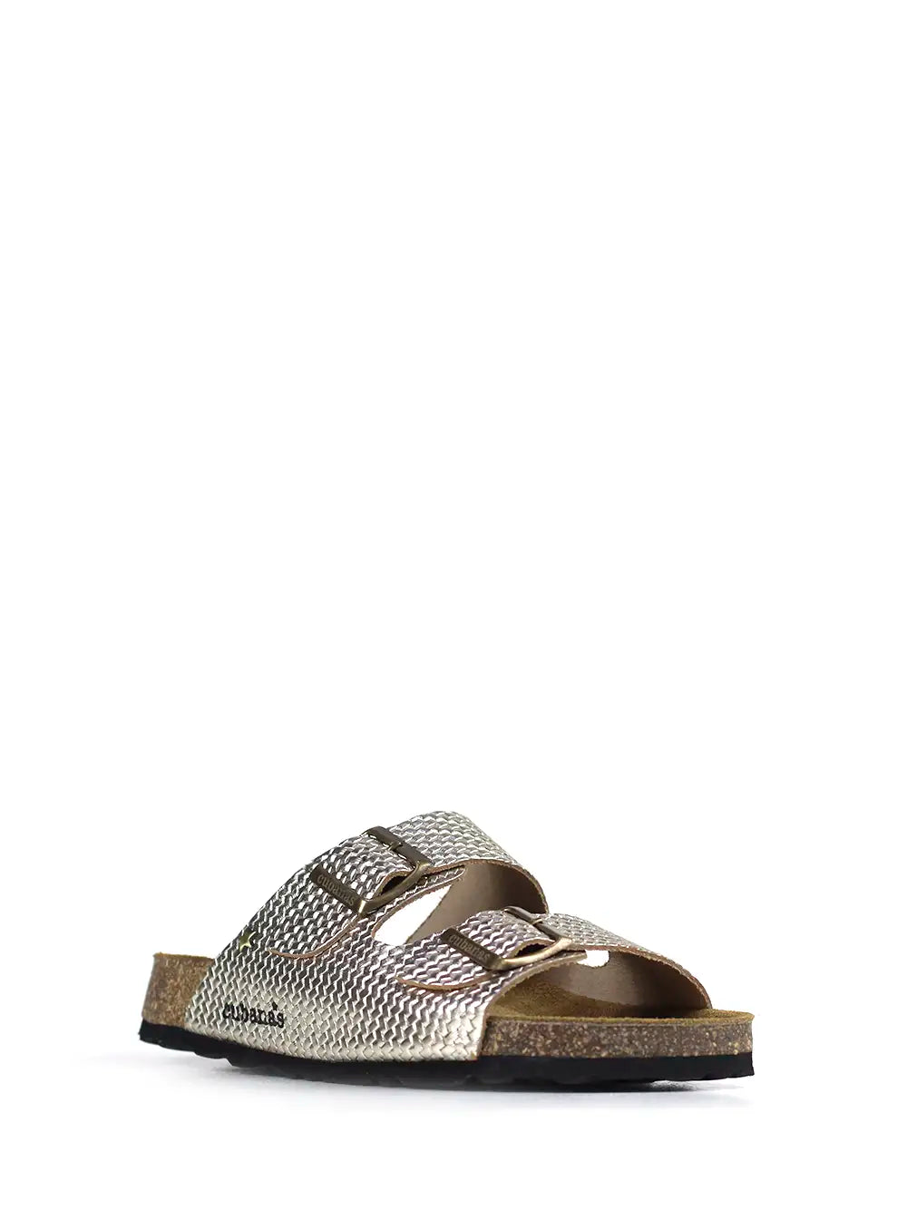 Amália Gold Textured Leather Sandals with Two Straps