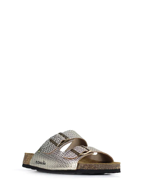 Amália Gold Textured Leather Sandals with Two Straps