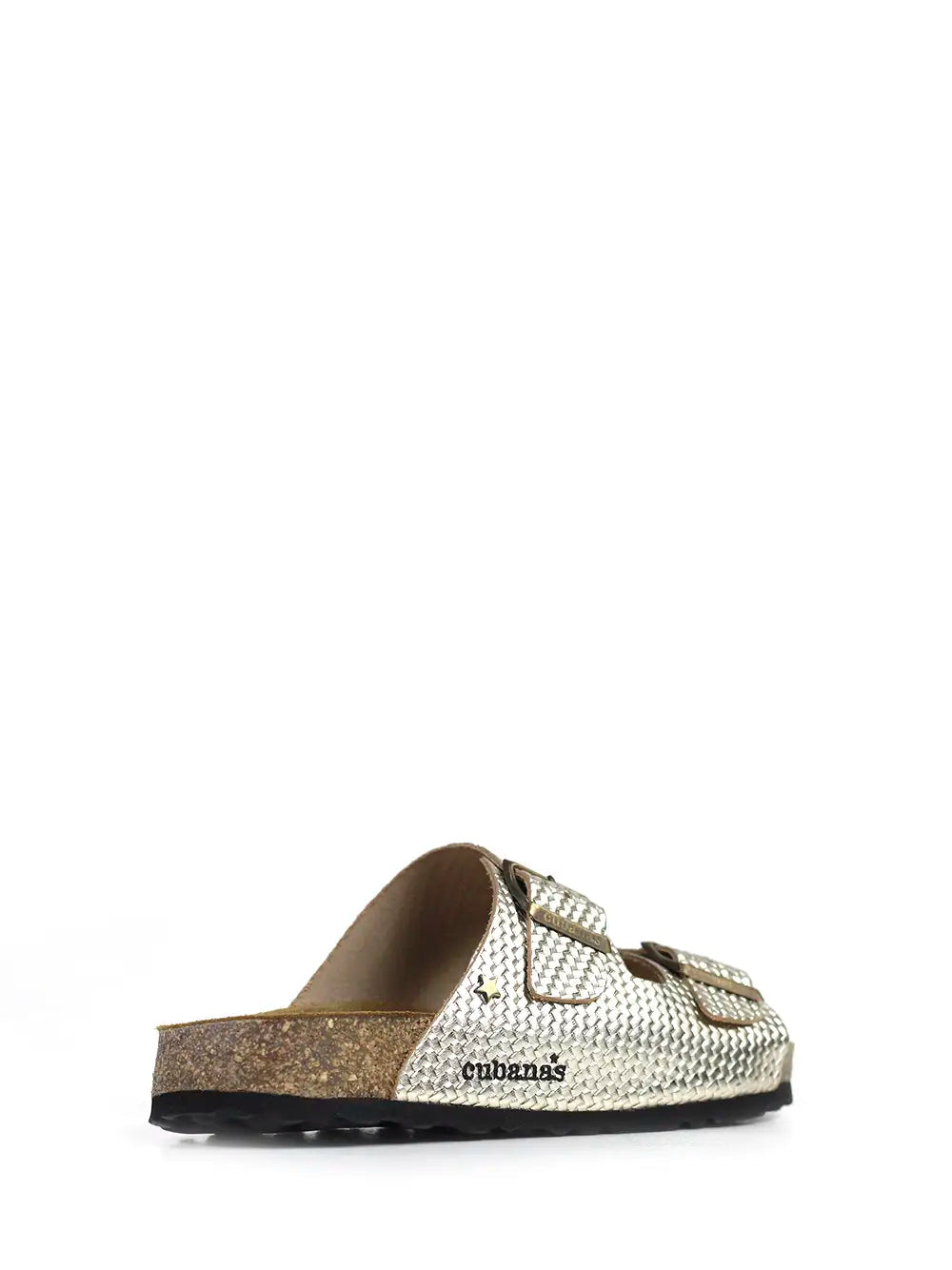 Amália Gold Textured Leather Sandals with Two Straps