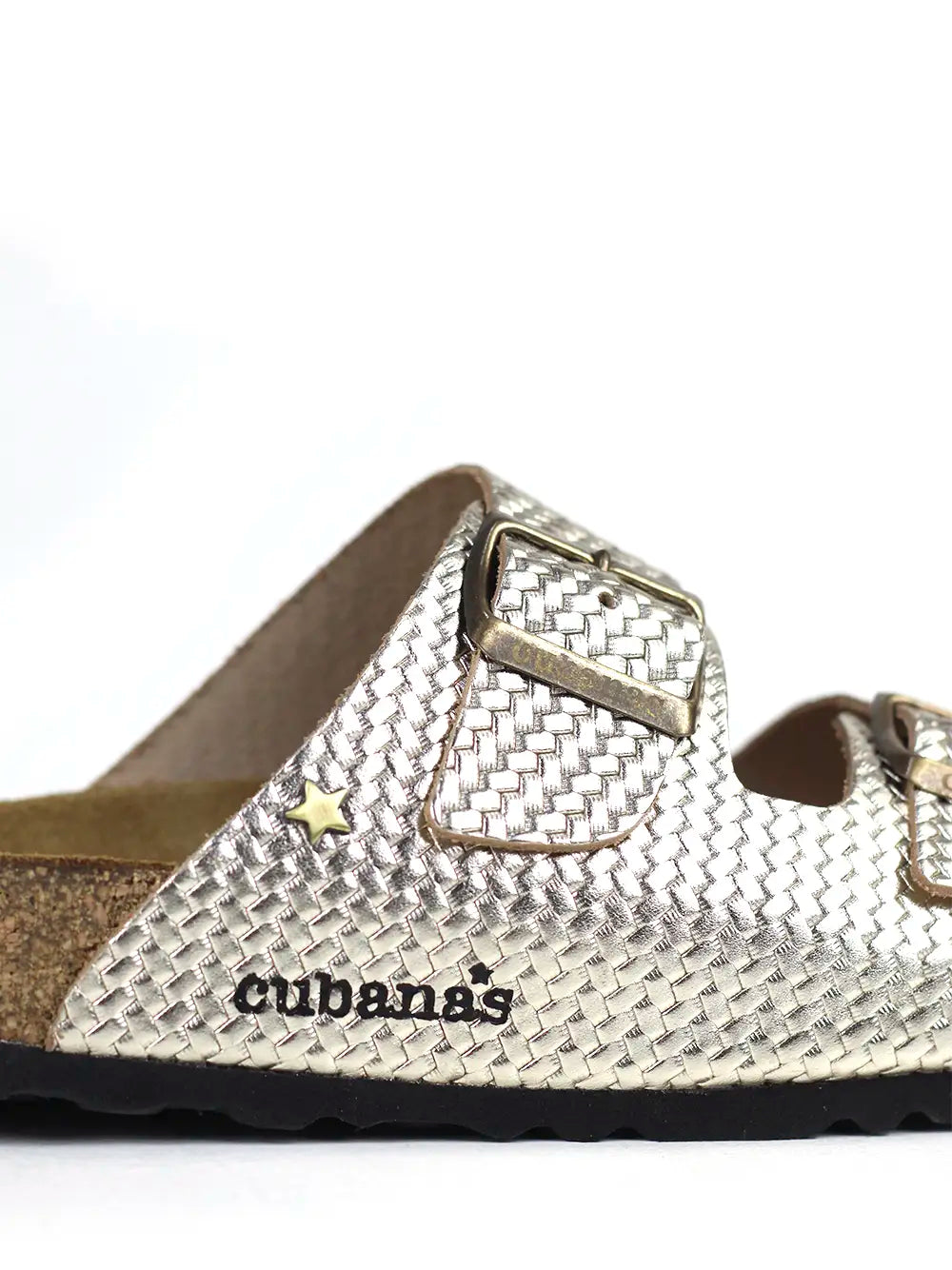Amália Gold Textured Leather Sandals with Two Straps