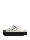 Maria Platform Sandal in White and Gold Fur