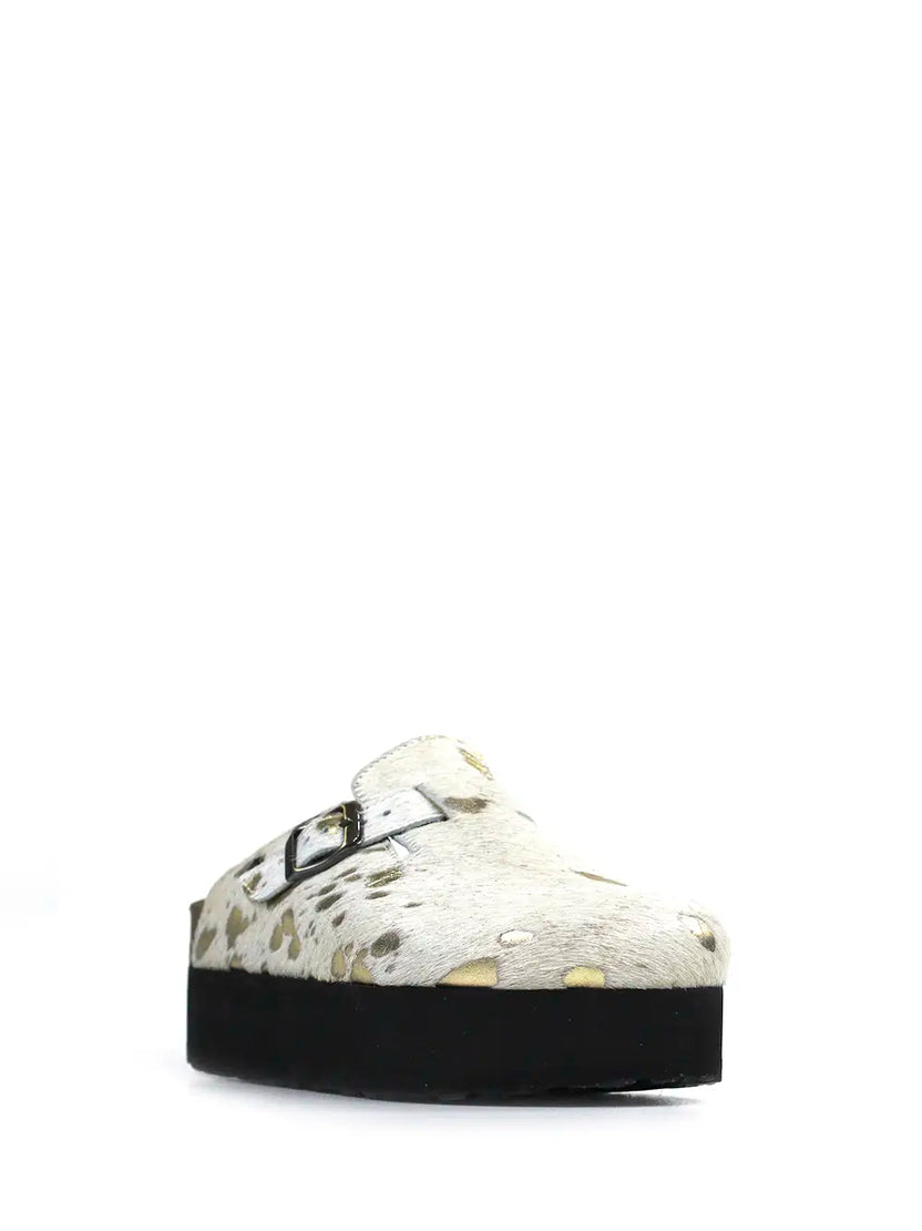Maria Platform Sandal in White and Gold Fur