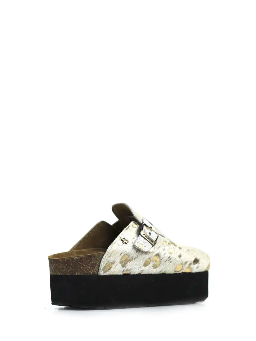 Maria Platform Sandal in White and Gold Fur